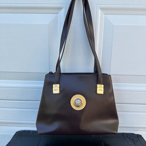 Vintage 90s Gianni Versace Bag Tote Purse Brown Gold Italy Medusa Logo - Picture 2 of 8